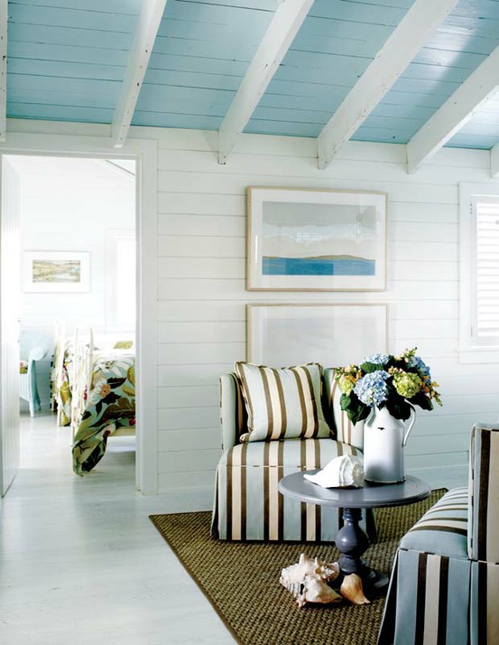 blue porch ceiling with exposed joists