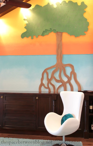 colorful tree with roots accent wall
