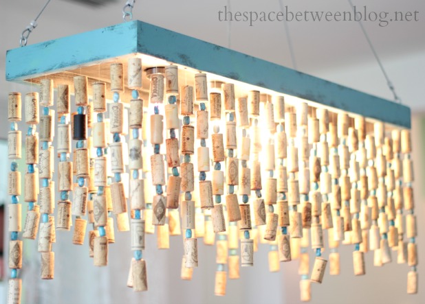 DIY cork chandelier with beads and wood