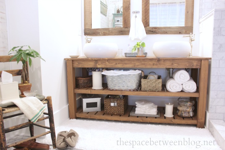 DIY wood vanity in the master bathroom