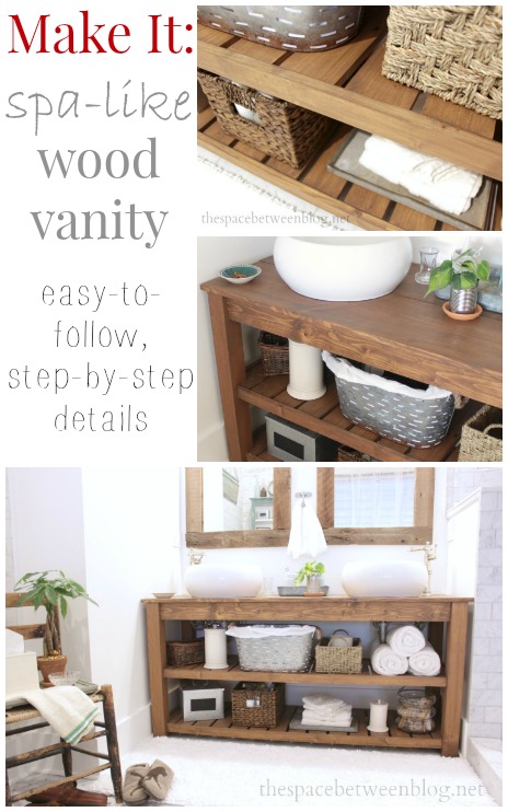 a detailed tutorial for making your own wood slat vanity, would also make a great console table
