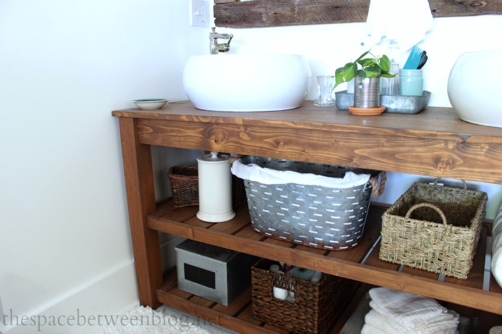 Diy Wood Vanity Feature By The Space, How To Put Shelves In A Work Vanity