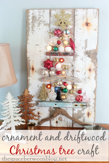 driftwood and ornament christmas tree craft