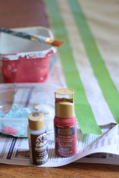 DIY grain sack table runner with a canvas drop cloth