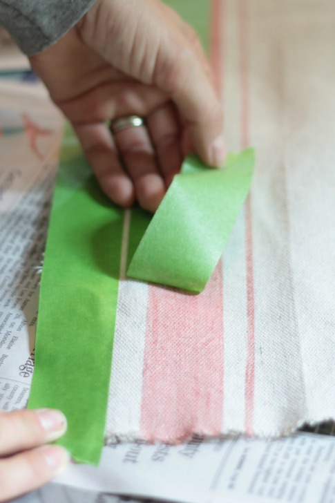 DIY grain sack table runner with a canvas drop cloth