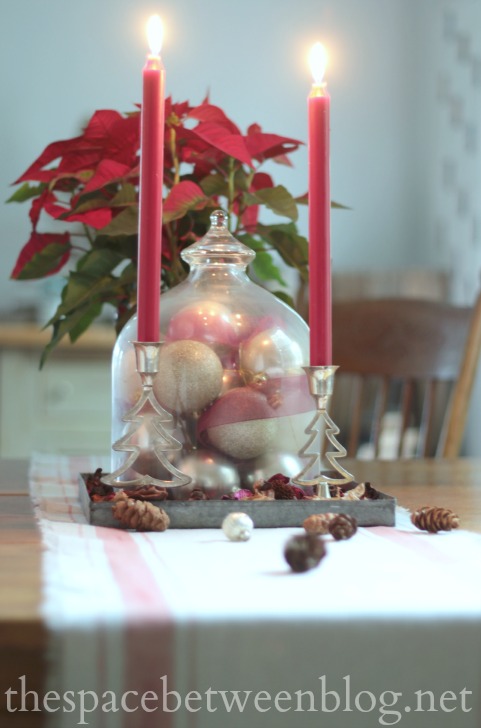 DIY grain sack table runner with a canvas drop cloth