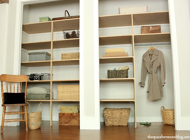 full view of wall to wall closet shelves