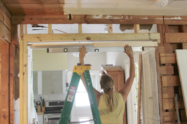 leveling the pocket door rail along opening header