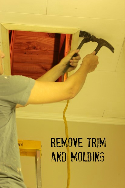 remove any trim and molding with a pry bar