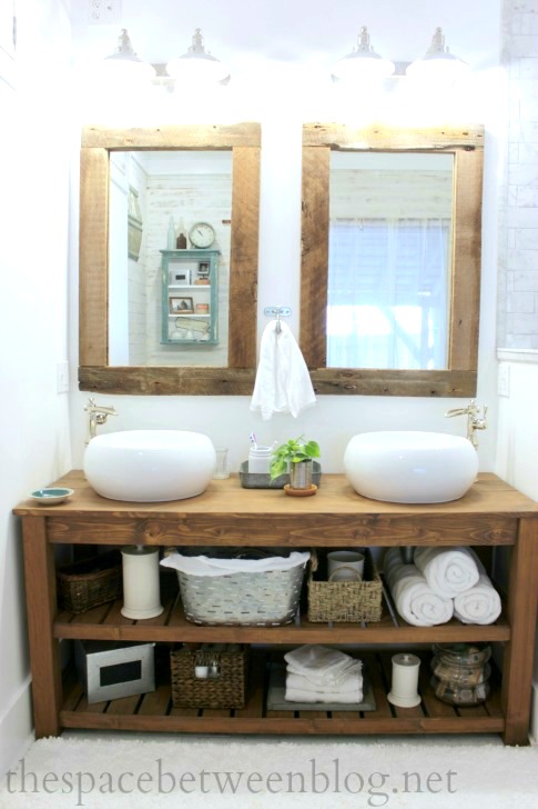 DIY wood vanity in the master bathroom