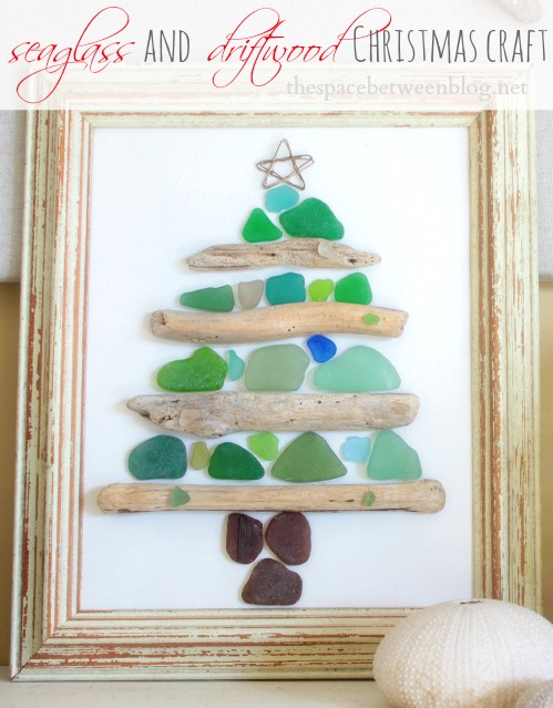 seaglass and driftwood Christmas craft from the space between