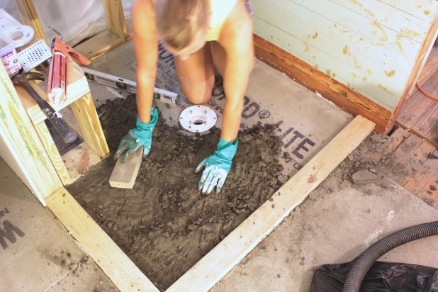 how to DIY a shower pan preslope