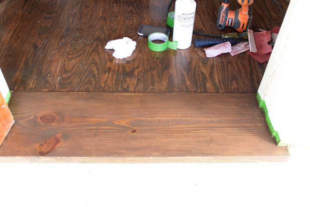 staining the front entry threshold