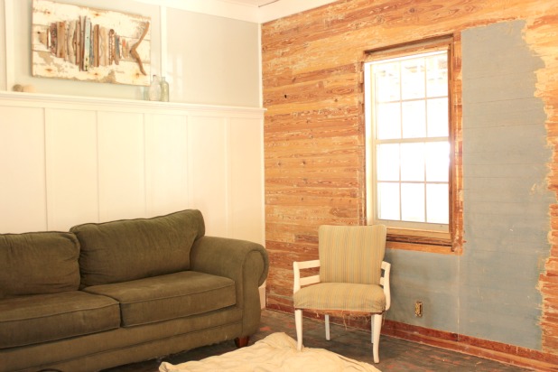 stripped wood slat walls