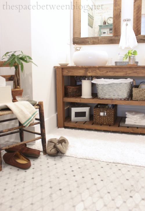 DIY wood vanity in the master bathroom - the space between