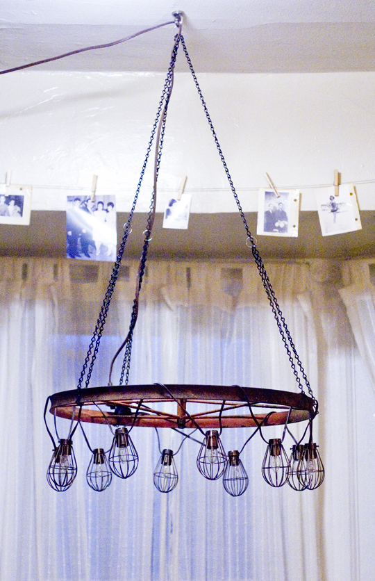 diy chandelier - old wheel